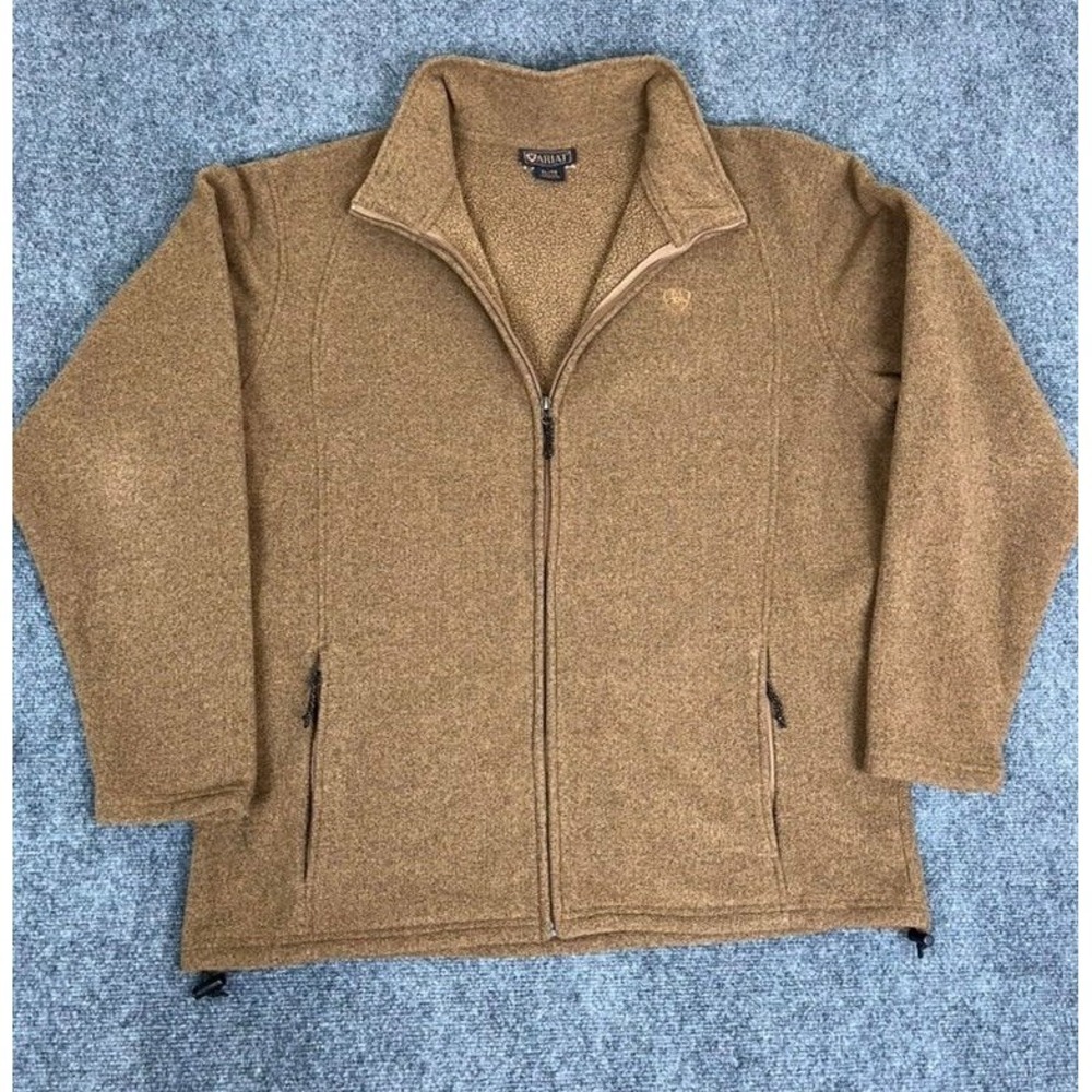 Ariat‎ Sweater Mens XL Brown Full Zip Polyester Pullover Fleece